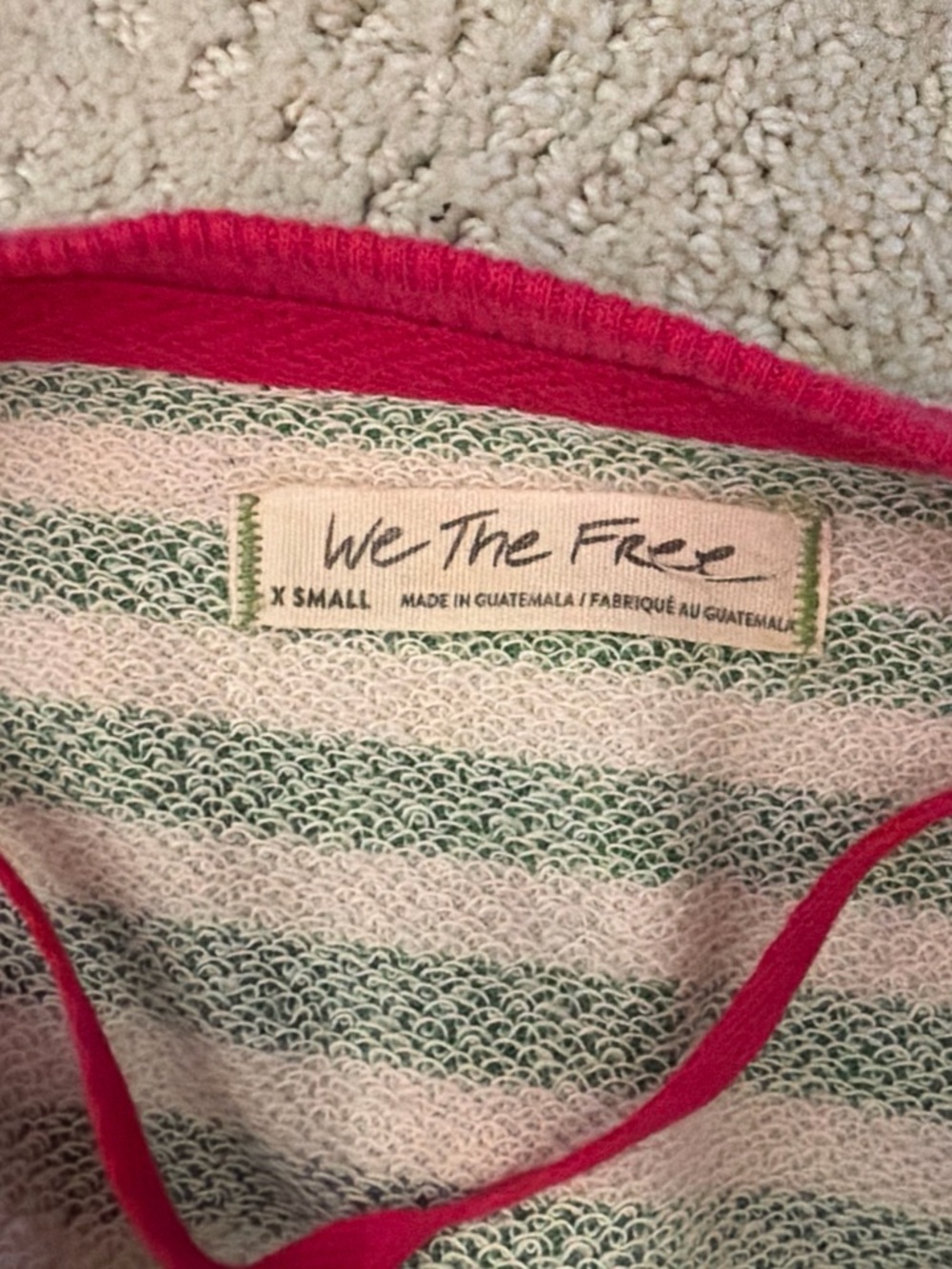 We The Free Green and White Striped Pullover with Pink Trim - Picture 3 of 5